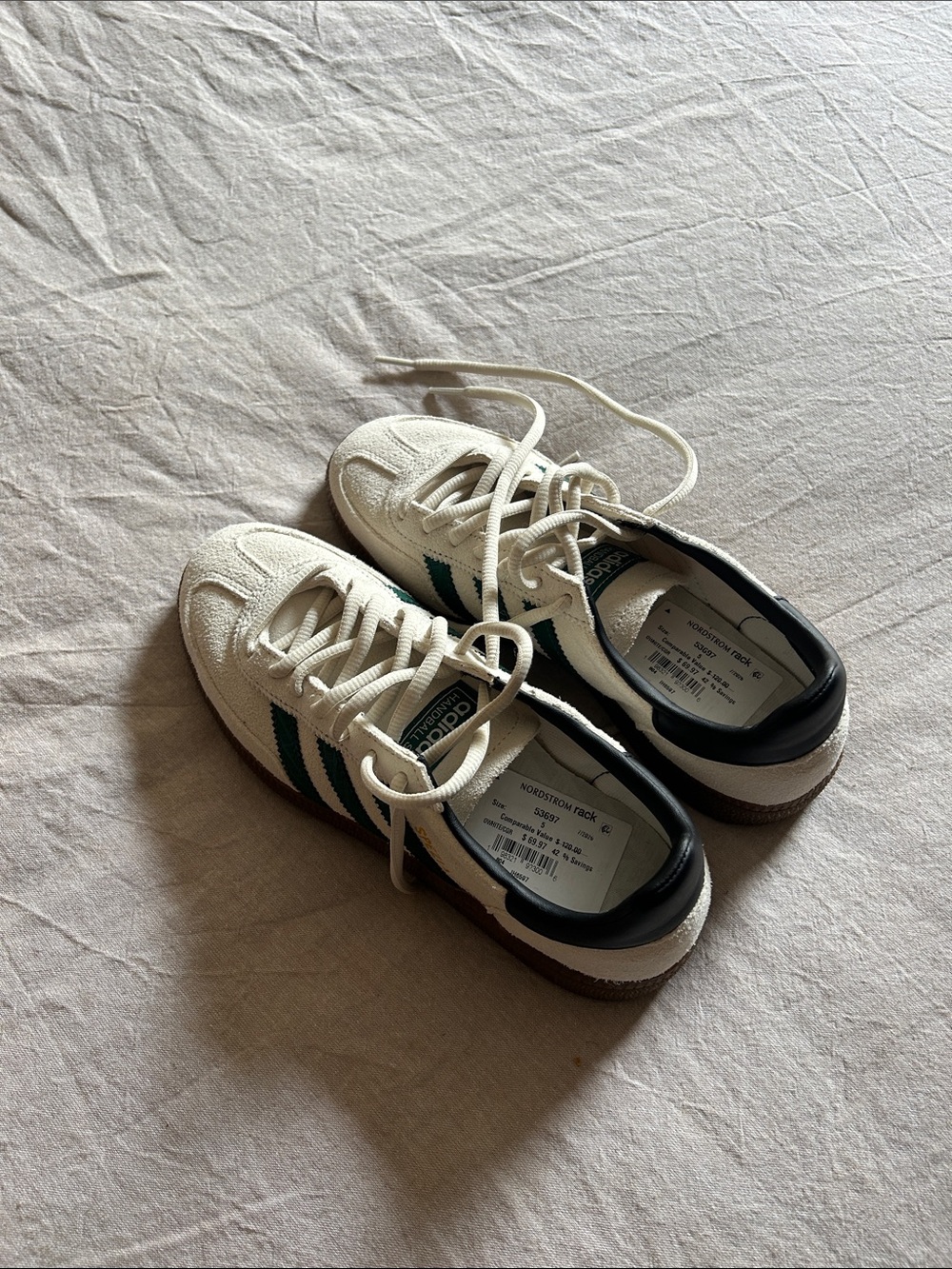adidas Off-White Sneakers with Green Stripes and Black Collar